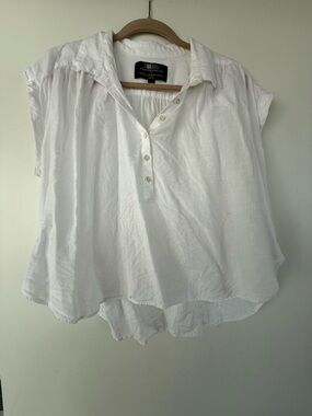 J Crew White Button-Front Short Sleeve Linen Top (100% Linen)